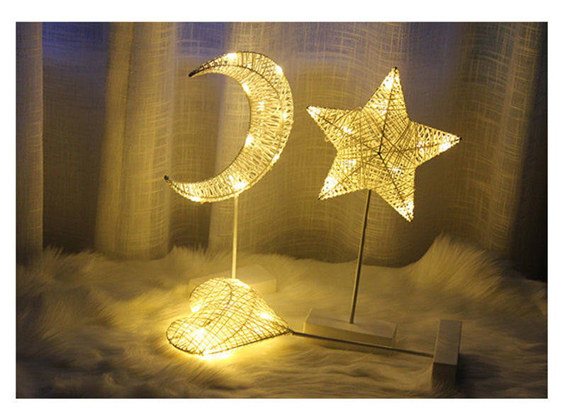 Romantic Star Heart Model Led Grass Rattan Woven Lamp